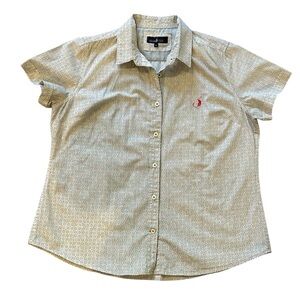 Long Beach Polo Club Button Down Microprint Shirt Red Logo Short Sleeve Medium